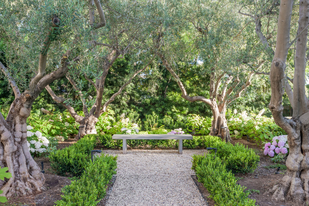 На фото: участок и сад в классическом стиле с садовой дорожкой или калиткой и покрытием из гравия
