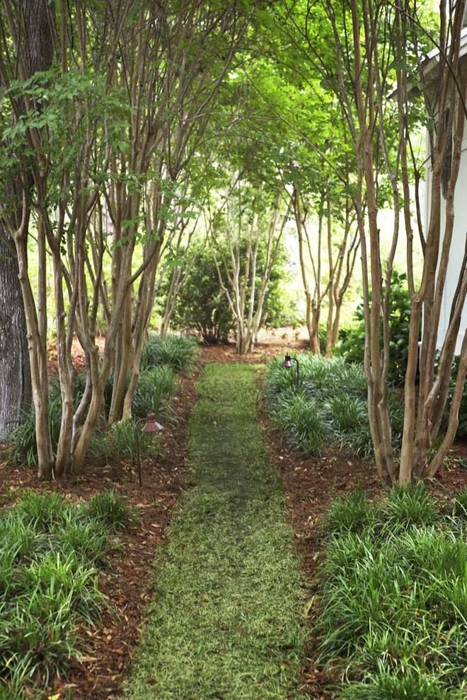 Idee per un grande giardino formale chic dietro casa in estate con un ingresso o sentiero
