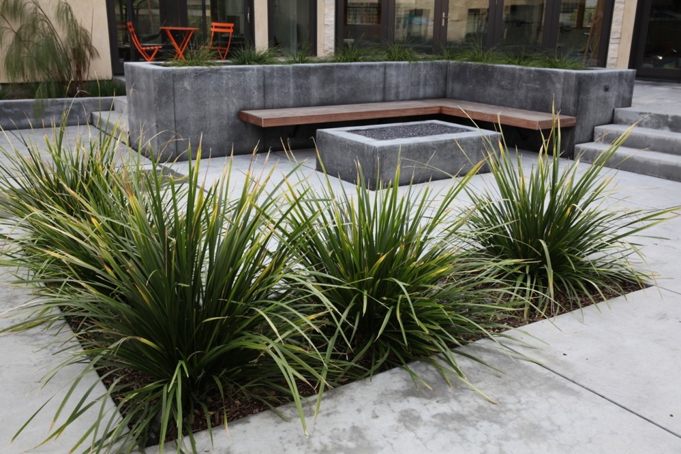 Photo of a large contemporary drought-tolerant and full sun backyard gravel water fountain landscape in San Francisco for spring.