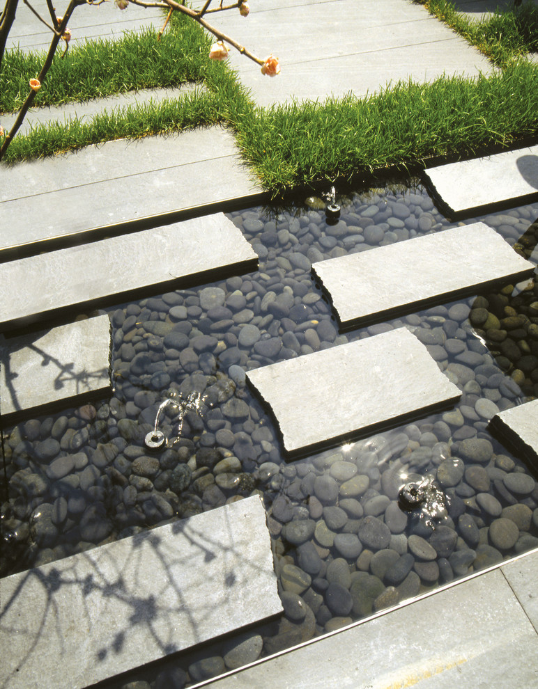 Foto di un giardino minimal di medie dimensioni e sul tetto con fontane e pavimentazioni in cemento