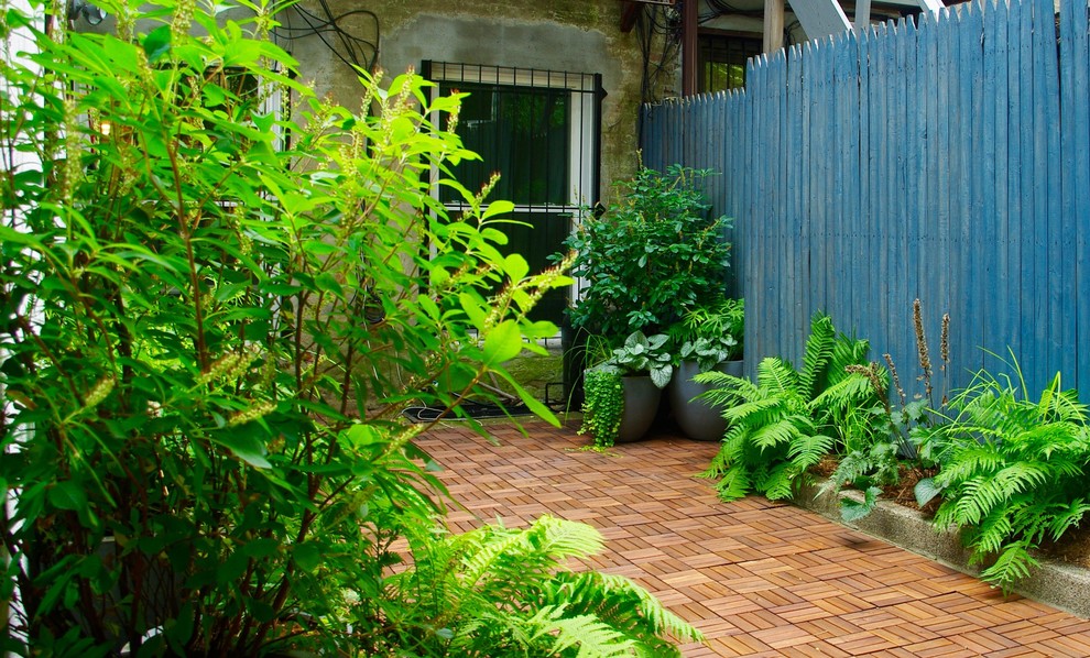 Ispirazione per un piccolo giardino contemporaneo esposto a mezz'ombra dietro casa con pedane