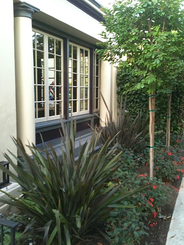 Aménagement d'un grand aménagement d'entrée ou allée de jardin arrière craftsman avec des pavés en pierre naturelle.