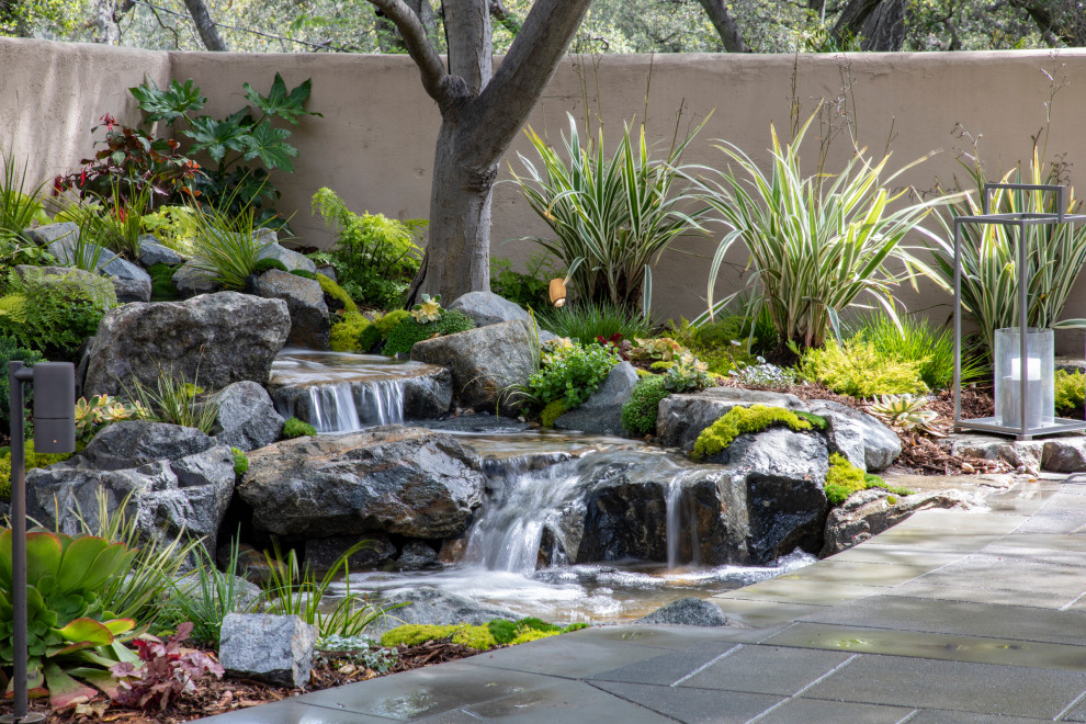 Inspiration for a small asian partial sun side yard concrete paver landscaping in Los Angeles for spring.