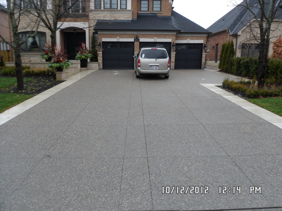 Medium sized modern front driveway full sun garden for summer in Toronto with concrete paving.