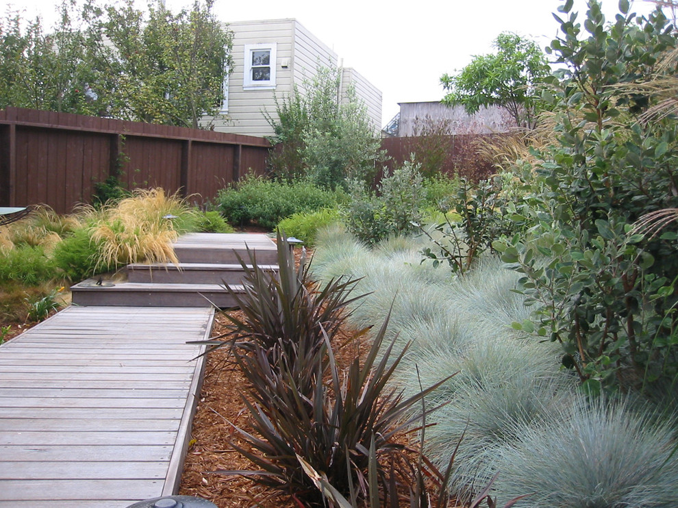 Inspiration for a contemporary backyard landscaping in San Francisco with decking.