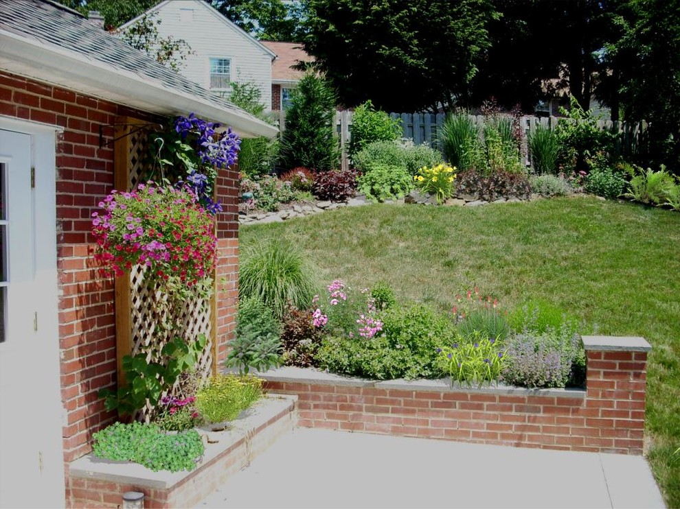 Patio with knee wall,perennial garden in Devon,PA BEFORE/AFTER ...