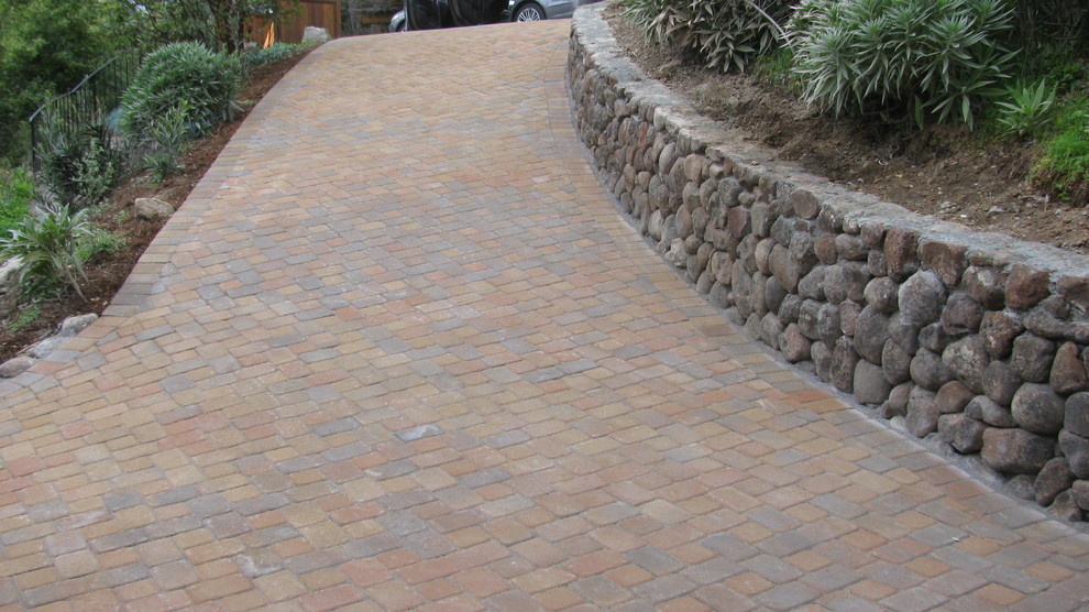 Paver Driveway And Stack Retaining Wall In Mill Valley Ca Contemporary Landscape San Francisco By Van Midde Concrete Houzz - Pictures Of Retaining Walls For Driveways