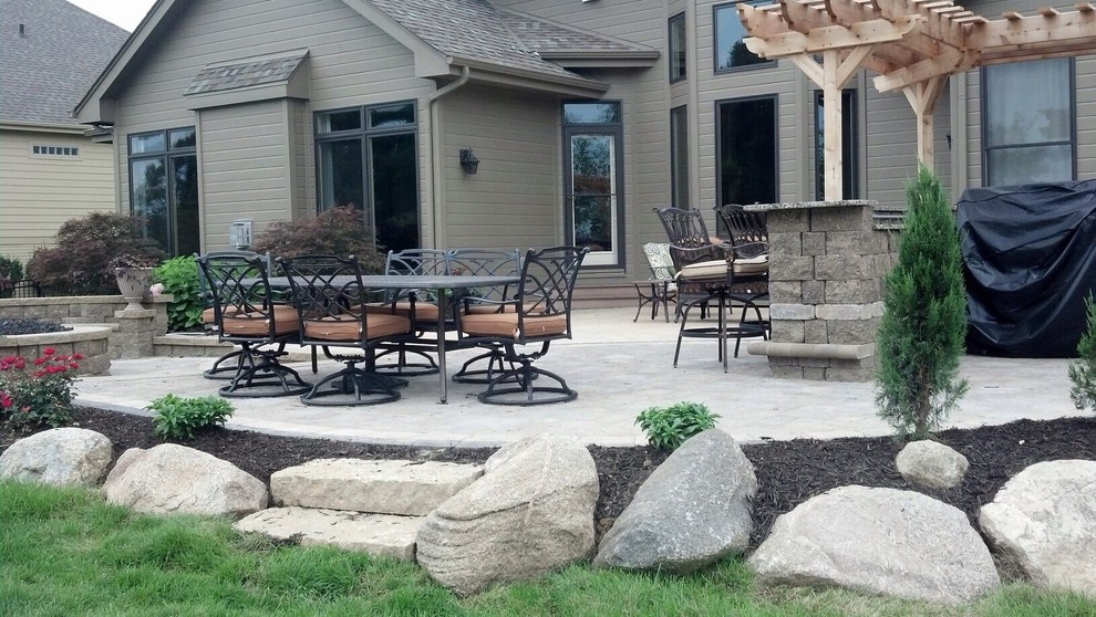 Paver Patio, Grill Enclosure, Outdoor Living Space, Rock Bubbler and