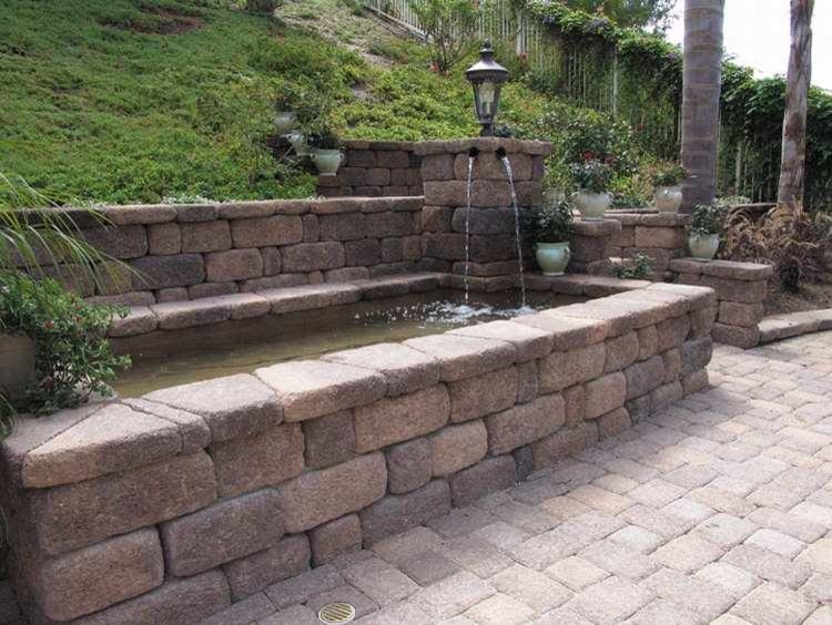 This is an example of a large traditional partial sun backyard brick water fountain landscape in San Diego.