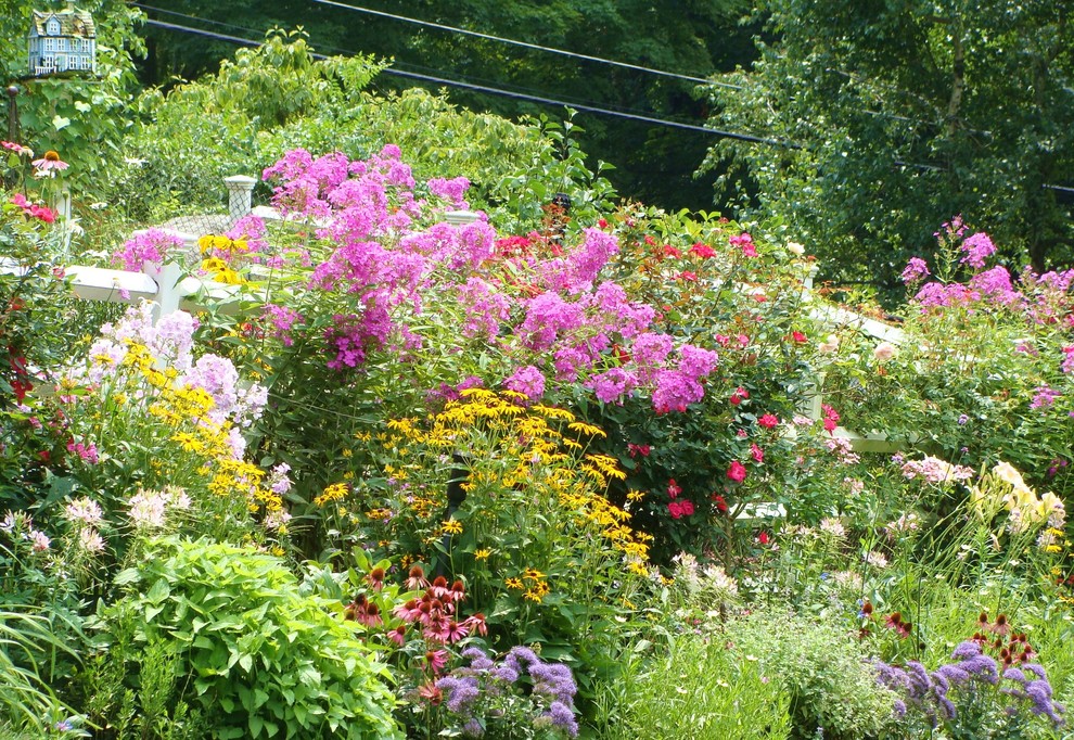 Cette image montre un jardin à la française arrière traditionnel de taille moyenne avec des pavés en béton et une exposition ensoleillée.