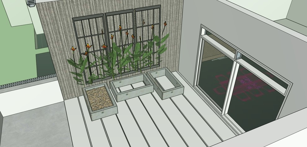 Inspiration för en liten takterrass i delvis sol som tål torka på vinteren, med en vertikal trädgård och marksten i betong