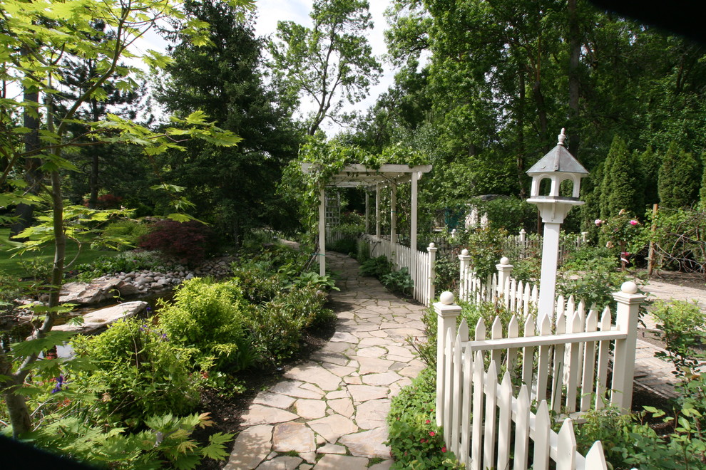 Diseño de jardín clásico con fuente