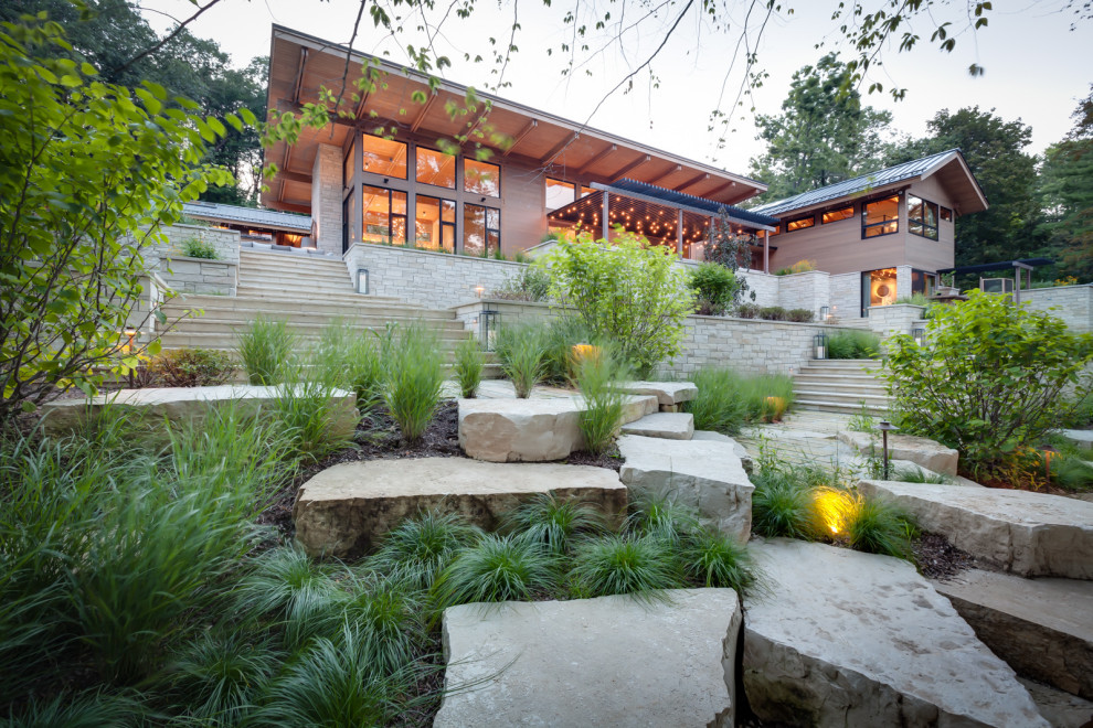 This is an example of a large modern hillside landscaping in Milwaukee.