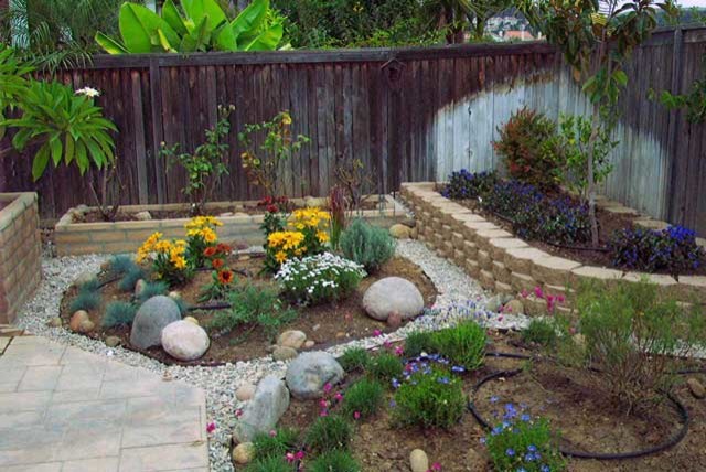 Idee per un giardino mediterraneo esposto in pieno sole di medie dimensioni e dietro casa in estate con un muro di contenimento