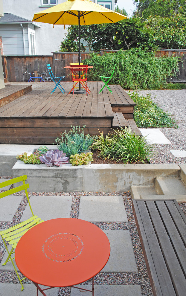 Immagine di un piccolo giardino formale minimalista esposto a mezz'ombra dietro casa in estate con ghiaia