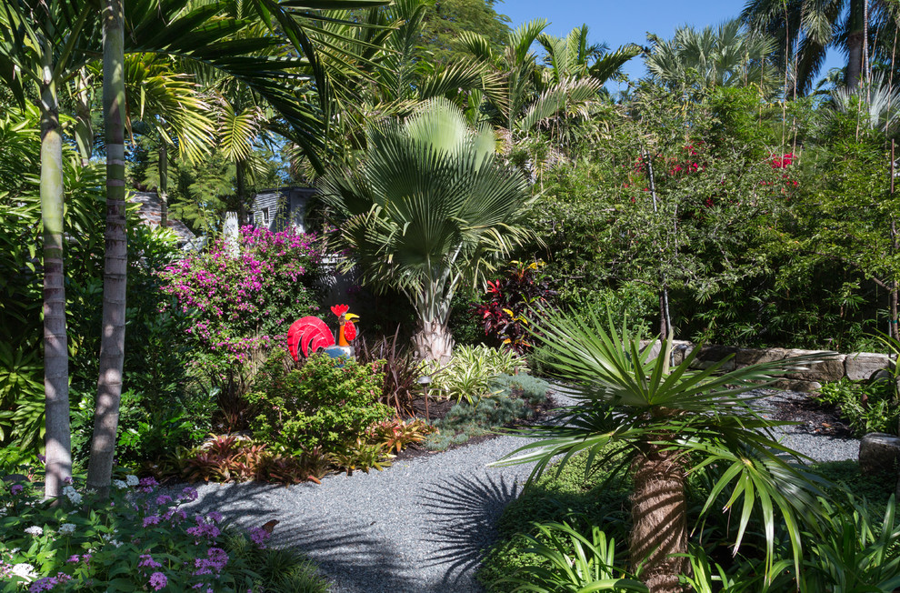 Idee per un piccolo giardino tropicale esposto a mezz'ombra nel cortile laterale