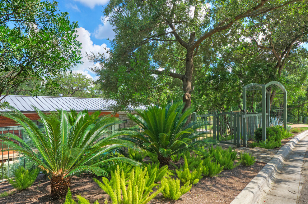 Ispirazione per un grande giardino xeriscape minimalista esposto in pieno sole davanti casa in primavera con un muro di contenimento e pavimentazioni in pietra naturale