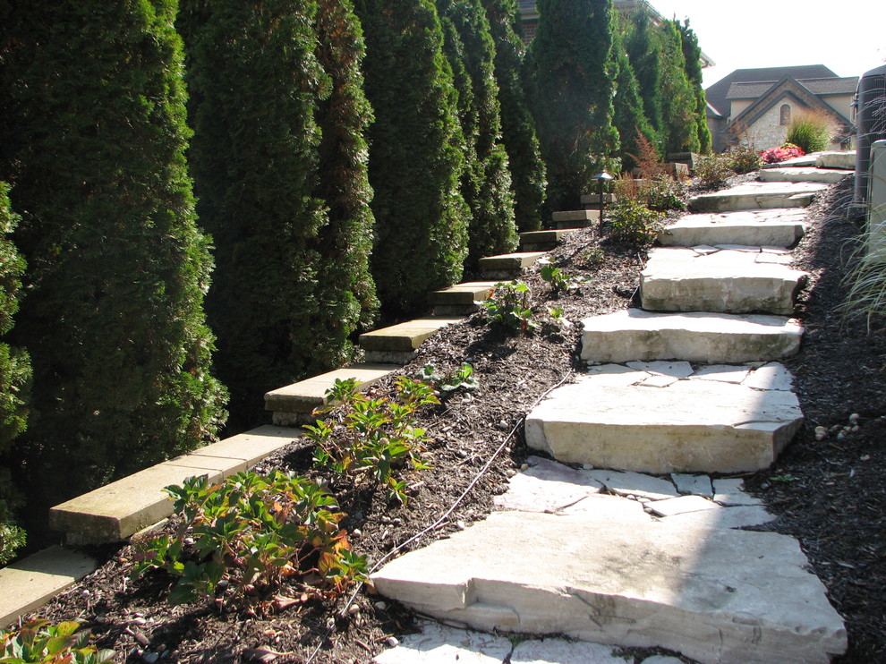 Idee per un giardino tradizionale esposto in pieno sole di medie dimensioni con un ingresso o sentiero, un pendio, una collina o una riva e pavimentazioni in pietra naturale