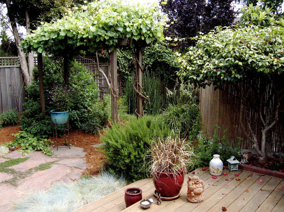 Свежая идея для дизайна: засухоустойчивый сад среднего размера на заднем дворе в стиле шебби-шик с полуденной тенью - отличное фото интерьера