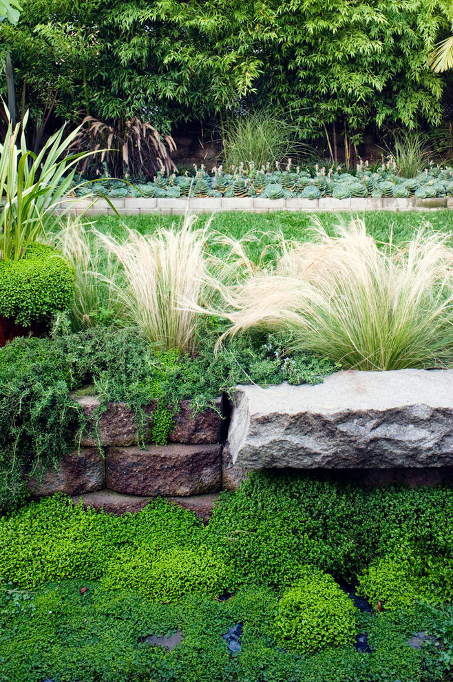 Geometrischer, Mittelgroßer Stilmix Hanggarten mit Natursteinplatten in San Francisco