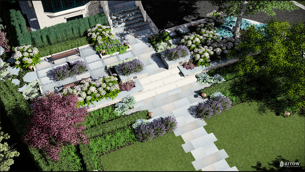 Imagen de camino de jardín minimalista en patio delantero con adoquines de piedra natural
