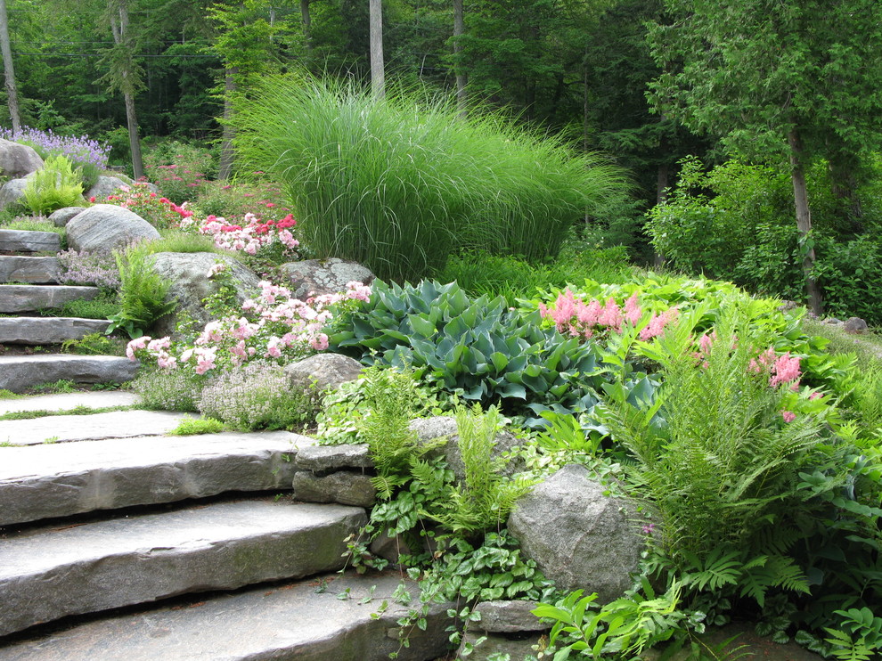 Cette image montre un jardin design avec une pente, une colline ou un talus.