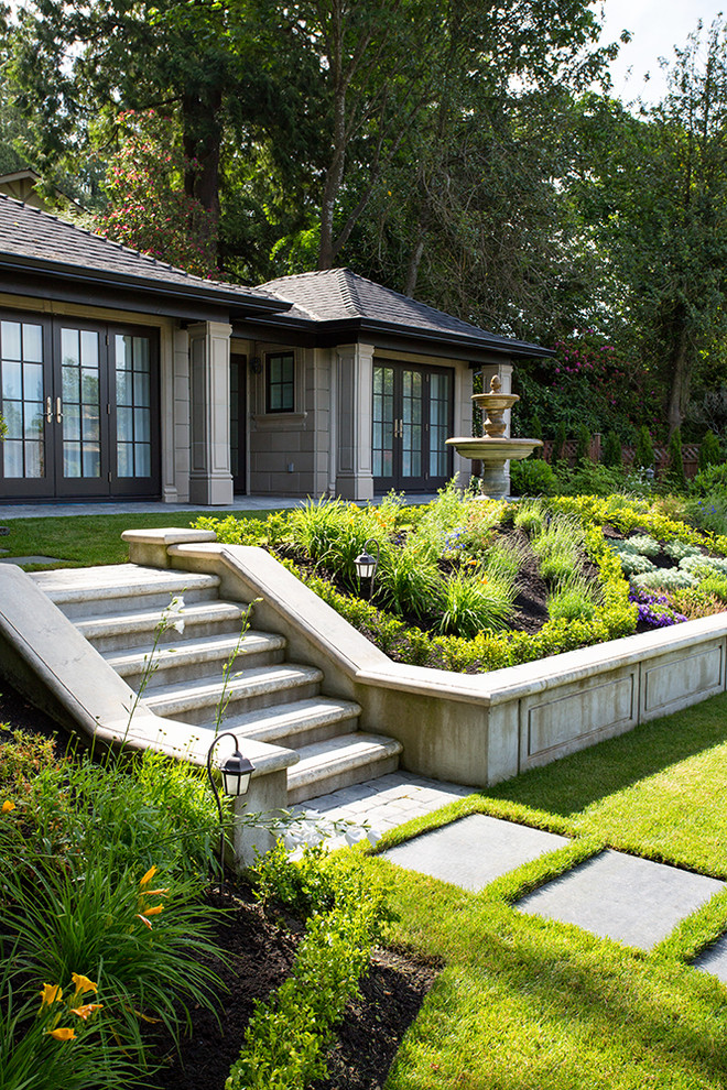 Design ideas for a large traditional partial sun brick formal garden in Vancouver.