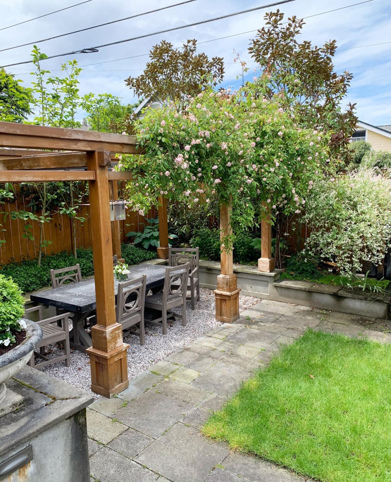 Ispirazione per un piccolo giardino formale chic esposto in pieno sole dietro casa con pavimentazioni in pietra naturale