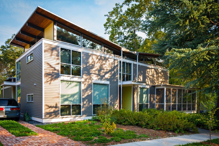 Design ideas for a medium sized contemporary front xeriscape full sun garden for autumn in Atlanta with brick paving.