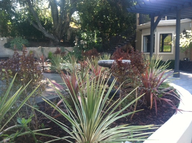 Design ideas for a mid-sized contemporary partial sun backyard concrete paver landscaping in Los Angeles.