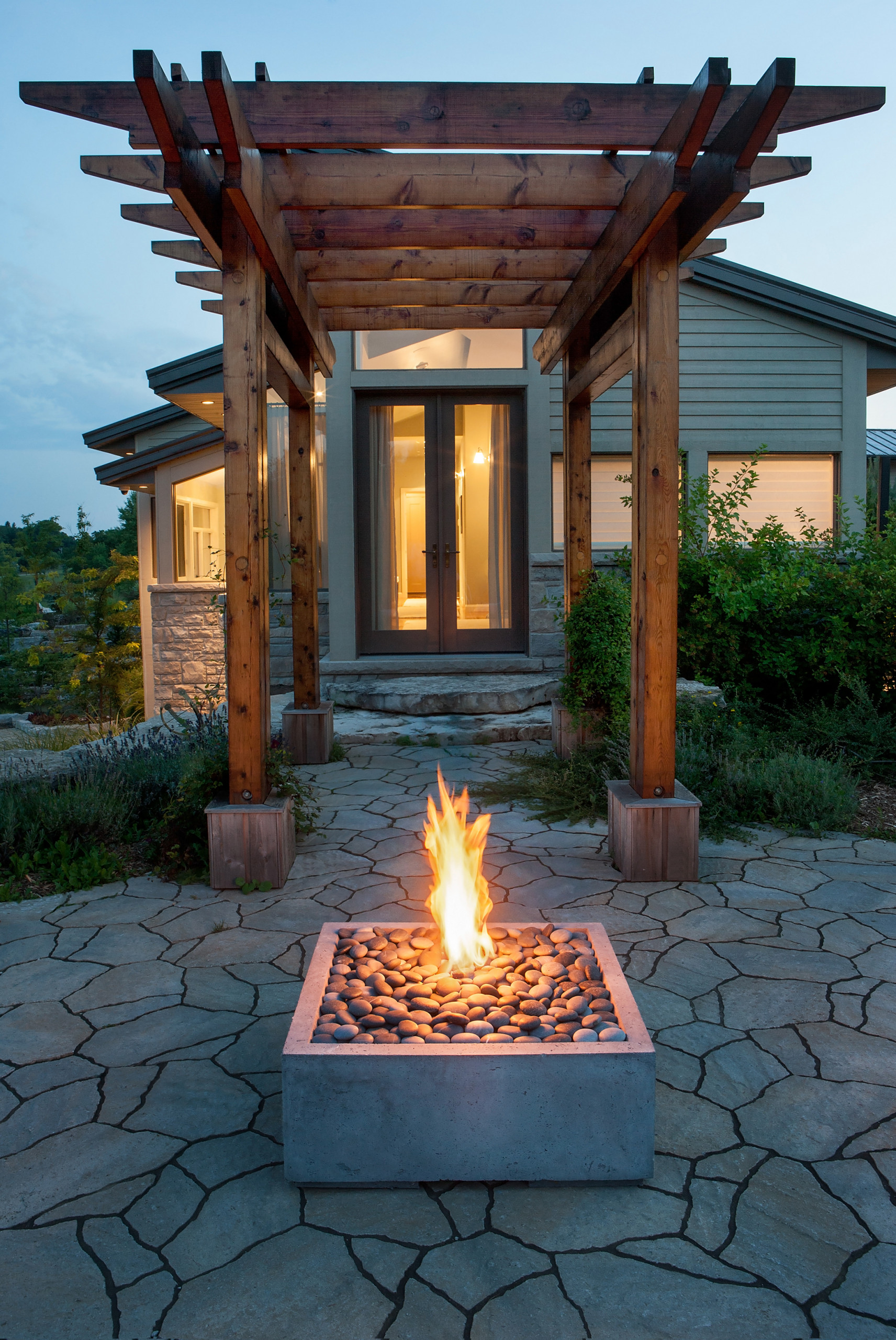 outdoor dining table with fire pit in the middle on Rectangular Fire Pit Houzz