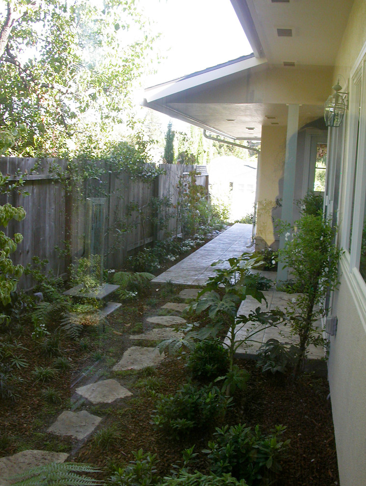 Schattiger Klassischer Garten neben dem Haus mit Natursteinplatten in San Francisco