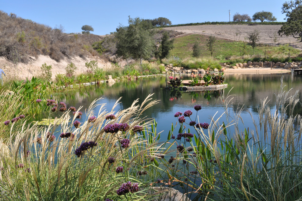 Foto di un laghetto da giardino mediterraneo esposto in pieno sole di medie dimensioni e dietro casa