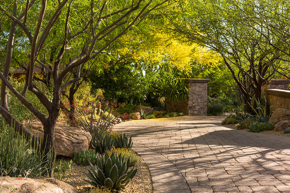 Esempio di un grande giardino xeriscape chic esposto a mezz'ombra davanti casa in primavera con un ingresso o sentiero