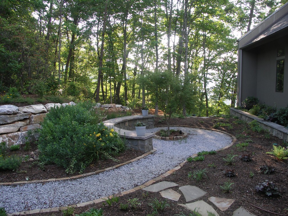 This is an example of a contemporary garden in Other with a retaining wall.