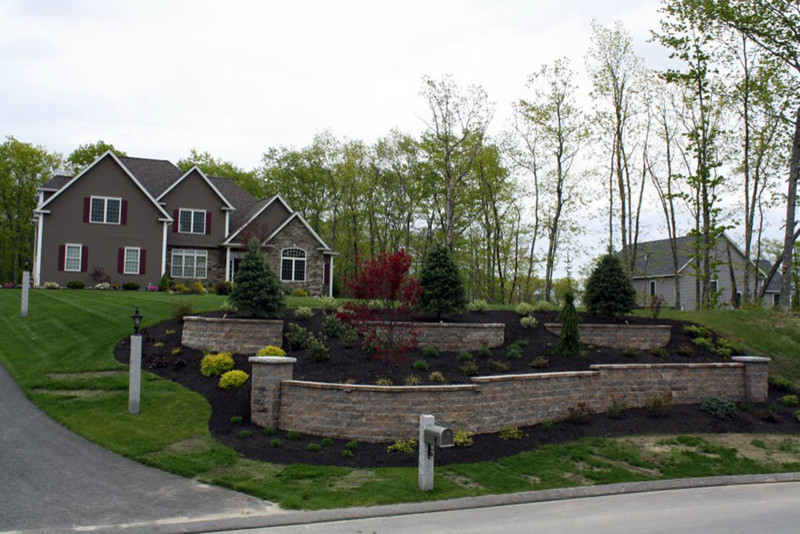 Foto di un giardino minimal di medie dimensioni e davanti casa con pavimentazioni in cemento e un muro di contenimento