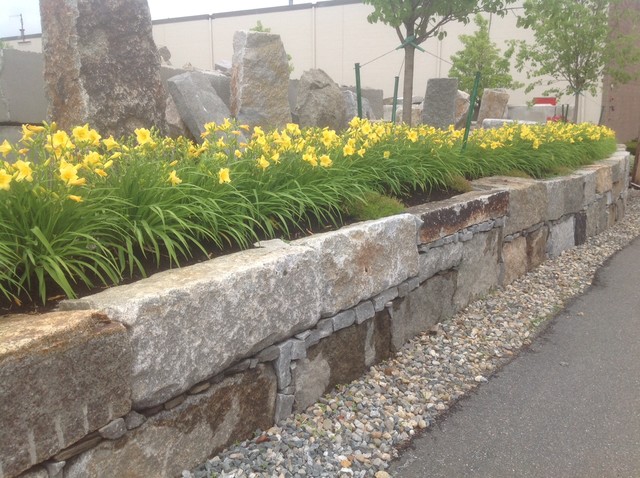 Retaining Wall using Reclaimed Granite Block - Traditional - Garden