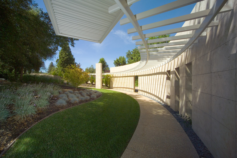 Esempio di un grande giardino xeriscape minimalista esposto a mezz'ombra in cortile con un ingresso o sentiero
