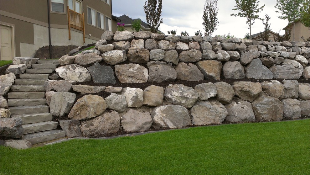 Rock Wall Installations Traditional Landscape Salt Lake City By Decorative Landscaping Houzz - How To Landscape A Rock Wall