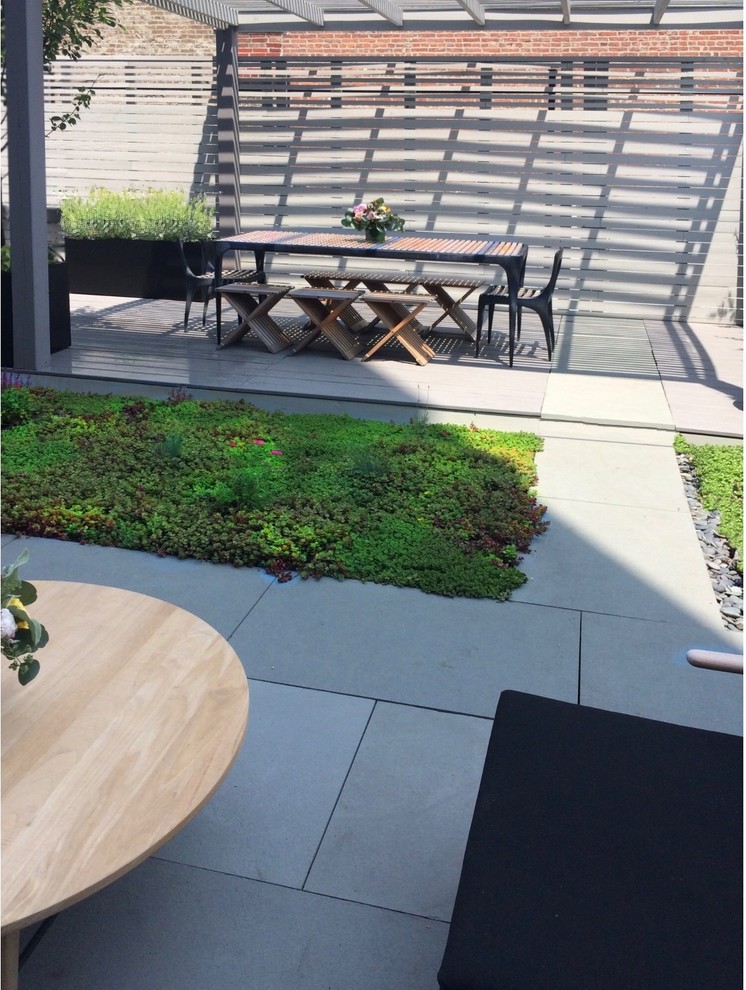 Esempio di un giardino minimal esposto a mezz'ombra sul tetto con pavimentazioni in pietra naturale