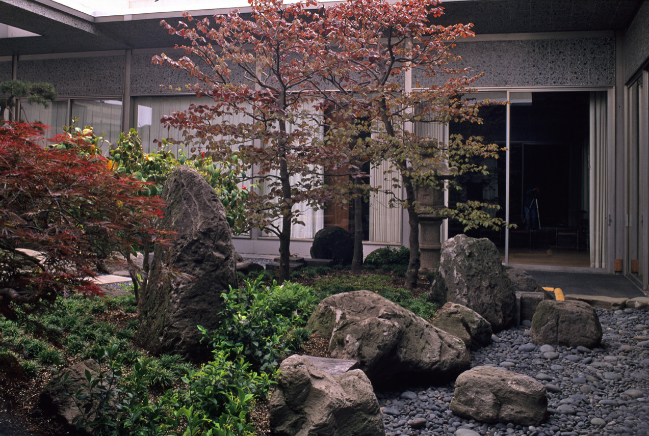 Photo of a mid-sized asian partial sun backyard concrete paver landscaping in San Francisco.