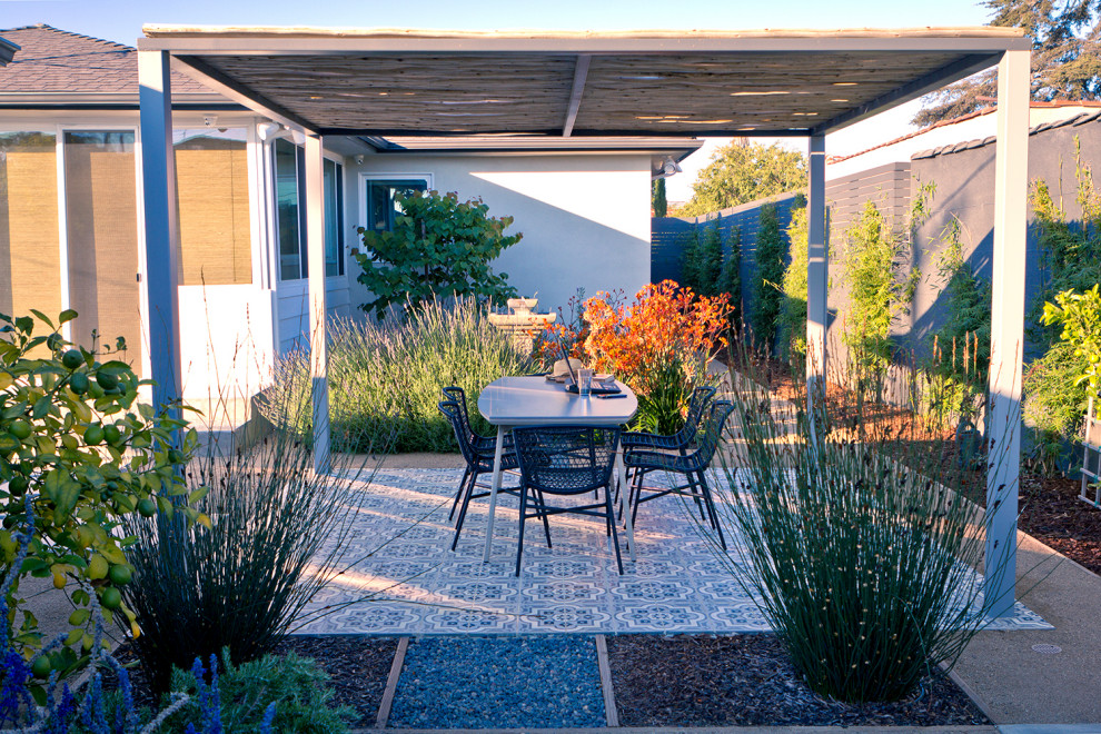 Foto di un giardino xeriscape esposto in pieno sole di medie dimensioni e dietro casa con fontane e graniglia di granito