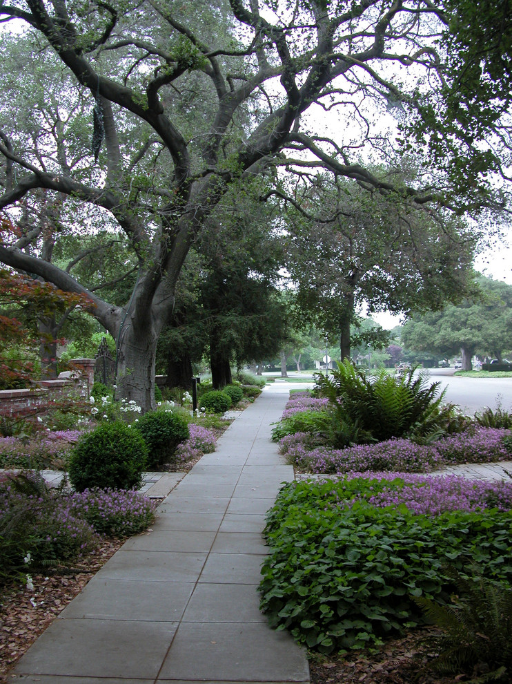 Immagine di un giardino formale chic di medie dimensioni e davanti casa con pavimentazioni in pietra naturale