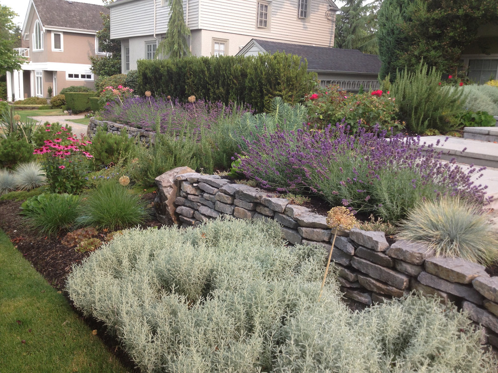 Inspiration for a large contemporary full sun front yard stone garden path in Vancouver.