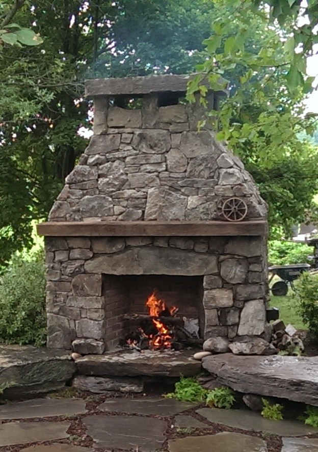 Rustic Outdoor Fireplace - Farmhouse - Landscape - Baltimore - by Poole