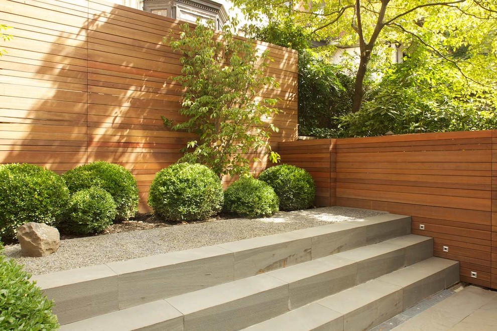 Immagine di un piccolo giardino minimalista esposto a mezz'ombra dietro casa in estate con pavimentazioni in pietra naturale
