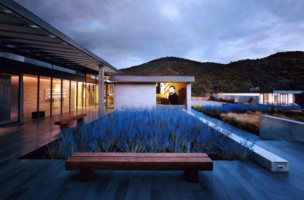 Design ideas for an expansive bohemian courtyard xeriscape full sun garden in Albuquerque with a living wall and decking.
