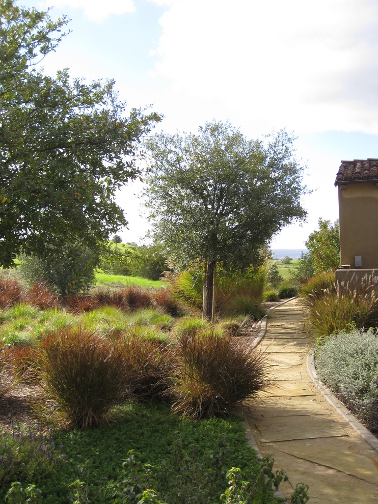 Klassischer Garten mit Natursteinplatten in San Diego