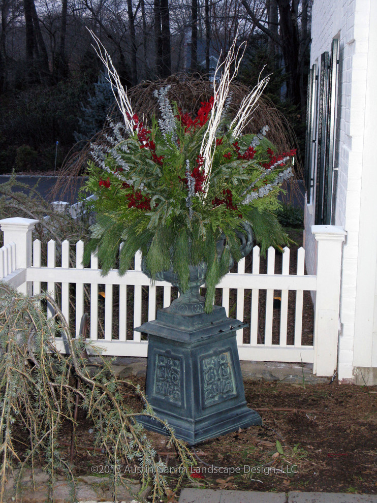 Foto di un giardino chic esposto in pieno sole davanti casa in inverno con un giardino in vaso