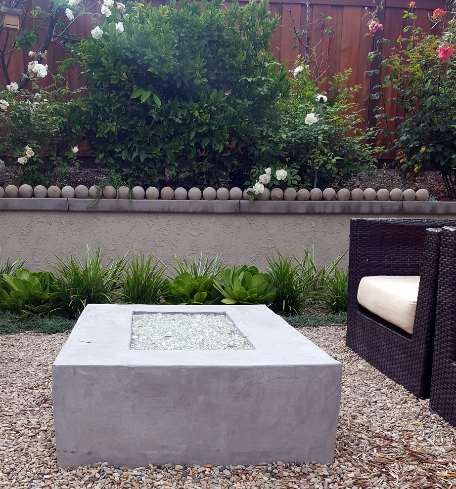 Esempio di un piccolo giardino xeriscape minimal esposto in pieno sole dietro casa con fontane e ghiaia